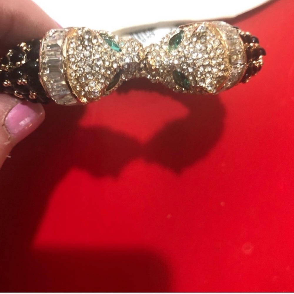 Rhinestone Double Panther Ornate Glitz Bracelet Diva Bling Designer Style Lovely